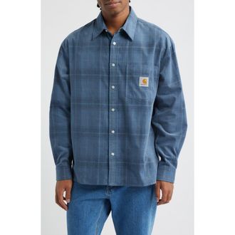 Carhartt Work in Progress Wilber Check Corduroy Button-Up Shirt in Wilber Check, Velvet Blue at Nordstrom, Size Xx-Large