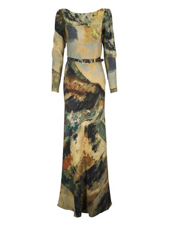 Libertine - Libertine Modernist Landscape cowl-back maxi dress - Neutrals