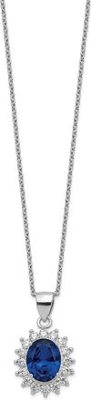 Diamond2Deal Sterling Silver Rhodium-plated Created Dark Blue Spinel and CZ Oval Halo Pendant Necklace