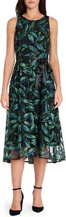 Tahari by ASL Embroidered Midi Dress in Black Jewl Teal at Nordstrom Rack, Size 10
