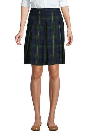 Lands End School Uniform Young Plaid Box Pleat Skirt Top of the Knee in Plaid Hunter/classic Navy at Nordstrom, Size 12
