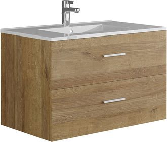 Vente-Unique Mueble de ba&ntilde;o flotante con lavabo - Color natural claro - 80 cm - KAYLA
