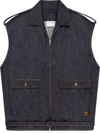 Courr&egrave;ges Blue Solid Shirt Collar Jacket