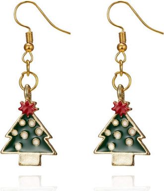Generic Christmas Earrings, 1 Pair Gold Plated Xmas Festival Theme Earring Fashion Jewellery for Women Girls Green Christmas Tree Attractive Design