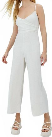 Stradivarius Wrap-Style Pleated Bodice Romper In Tan/ White
