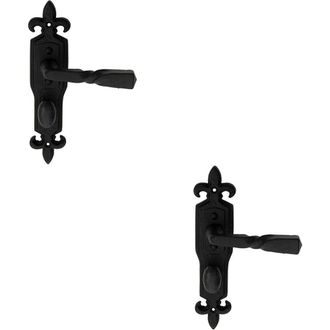 Loops 2x PAIR Forged Twisted Ornate on Bathroom Backplate 226 x 50mm Black Antique