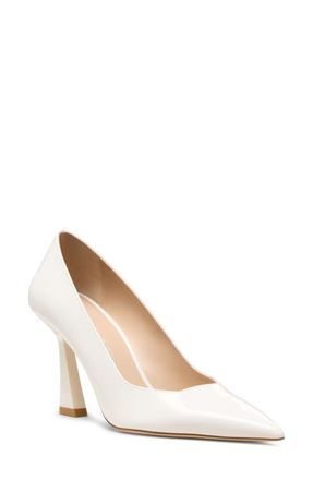 Stuart Weitzman Vinnie 85 Patent Leather Pointed Toe Pump in Blanco at Nordstrom, Size 9.5