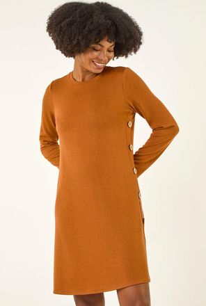 Roman Side Button Detail Swing Dress