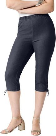 Roaman's Plus Size Comfort Stretch Lace Up Capri Jean in Indigo Wash at Nordstrom, Size 28