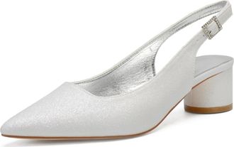 Generic Wedding Bridal Shoes Womens Low Heels Heeled Slingback Sandals Chunky Heels Wedding Shoes Pointed Toe Bridal Heels 4.5Cm,Ivory,5 UK