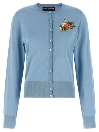 Dolce & Gabbana Light Blue Floral Embroidery Cardigan