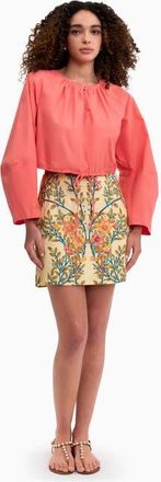 Rebecca Taylor Brielle Cropped Poplin Top in Coral Blush at Nordstrom, Size X-Small