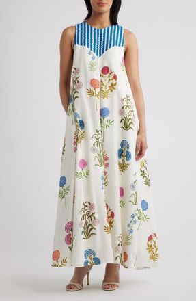 Elie Tahari The Eleanor Sleeveless Linen Maxi Dress in Multi Floral at Nordstrom, Size 14