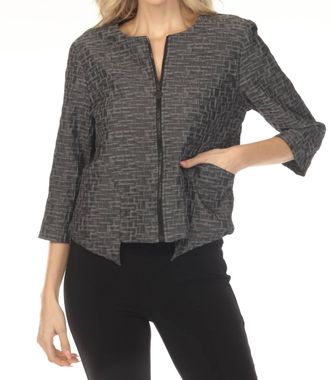Joseph Ribkoff Textured Zip Front 3/4 Sleeve Jacket In Grey