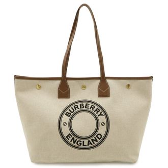 Burberry Brown Canvas Leather Shoulder Bag Tote Bag (Pre-Owned)