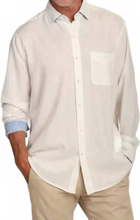 True Grit Washed Melange Linen Shirt In White