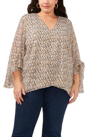 Vince Camuto V-Neck Flutter Sleeve Top in Rich Cream at Nordstrom, Size 3X