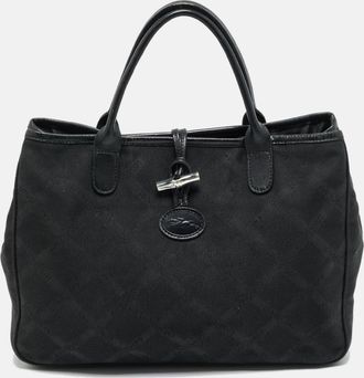 Longchamp Roseau Black Jacquard Canvas Tote