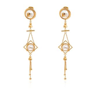 Balmain Orecchini Lunghi con Perle di Vetro - - Accessories - Donna - Giallo - ONE SIZE