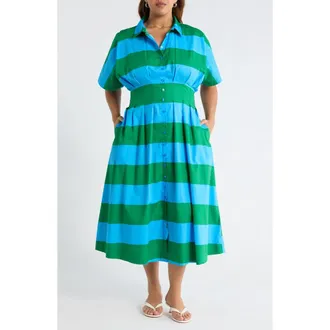 Sugarlips Wilderra Stripe Shirtdress in Blue-Green-Stripe at Nordstrom, Size 1X