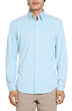 Theory Sylvain ND Structure Knit Button-Up Shirt in Light Ocean Air at Nordstrom, Size Xx-Large