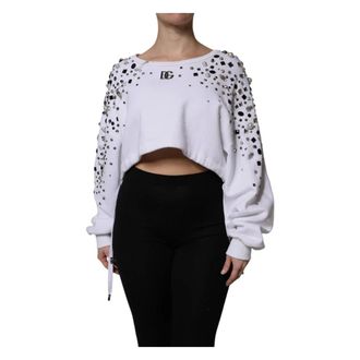 Dolce & Gabbana Sweatshirts, female, White, XS, White Embellished Cropped Jumper