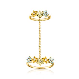 Ross-Simons Multi-Gemstone Flower Double Ring in 18kt Gold Over Sterling