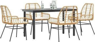 vidaXL Vidaxl - Juego De Comedor Jard&iacute;n 5 Piezas Cojines Rat&aacute;n Sint&eacute;tico Marr&oacute;n