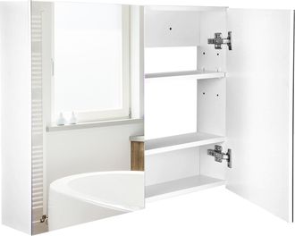HOMCOM Homcom - Armario De Ba&ntilde;o Con Espejo Armario De 2 Puertas Con 3 Estantes Interiores Estilo Moderno Para Dormitorio Sal&oacute;n 80x15x60 Cm Lila Claro