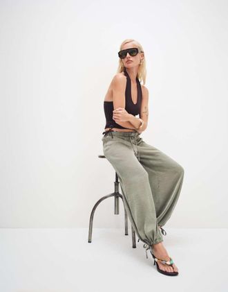 Motel Brizid - Pantaloni a palloncino kaki con fondo elasticizzato-Verde