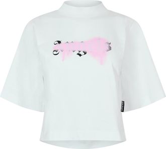 Palm Angels Womens Tee in White Pink - Size 16 UK