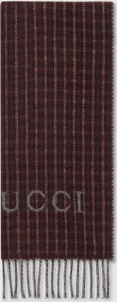 Gucci Tartan Cashmere Wool Scarf, Brown