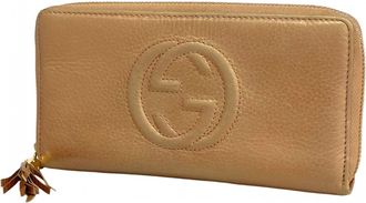 Gucci Pink Beige Leather Long Wallet (Bi-Fold) (Pre-Owned)
