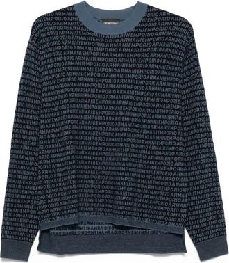 Emporio Armani Blauwe Zijde Nylon Sweater - Heren - Ronde hals truien - Blauw - M - Nylon - Truien & Vesten