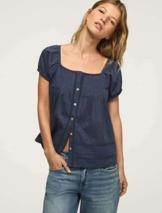 Lucky Brand Womens Cap Sleeve Lace Peasant Top