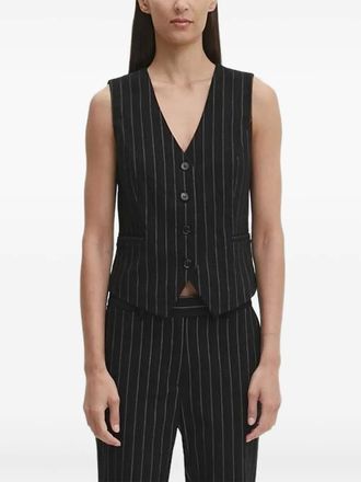Bruuns Bazaar pinstripe buttoned vest - women - Viscose/Elastane/Nylon/Polyester/Metallic Fibre/Polyester/Elastane - 34 - Black
