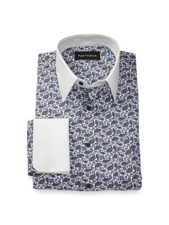 Paul Fredrick Tailored Fit Comfort Stretch Non-iron Paisley Dress Shirt in Blue/brown at Nordstrom, Size 15.5 - 32
