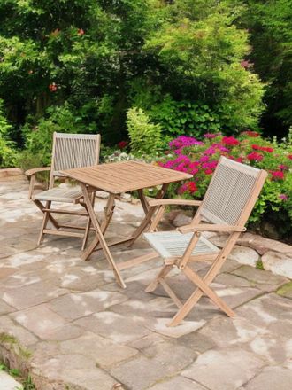 Royalcraft LONDON 70cm Square Folding Bistro Set with 2 London Rope Folding Armchairs in Natural