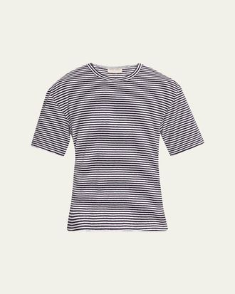 Officine G&eacute;n&eacute;rale Mens Cotton and Linen Sailor Stripe Crewneck T-Shirt