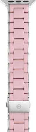 Michele Womens 38/40/41/42mm and 42/44/45/46/49mm Barely Pink Silicone-Wrapped Stainless Steel Band for Apple Watch, M
