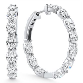 Pompeii3 3Ct TW Oval Diamond Inside Outside Hoops Vault Lock 14k White Gold Lab Grown Size: 1 Tall