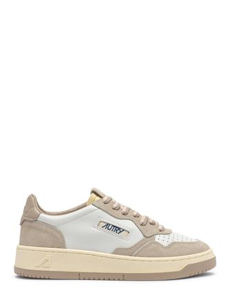 Autry Feather Gray Leather and Suede Low-Top Sneakers