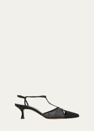 Manolo Blahnik 50mm Turgimodla Laser-Cut Suede T-Strap Pumps