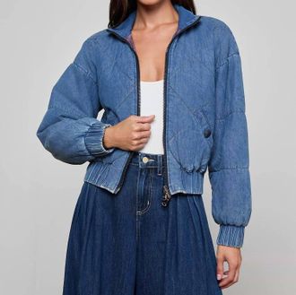 L'agence Ryah Bomber Jacket In Med Washed Denim