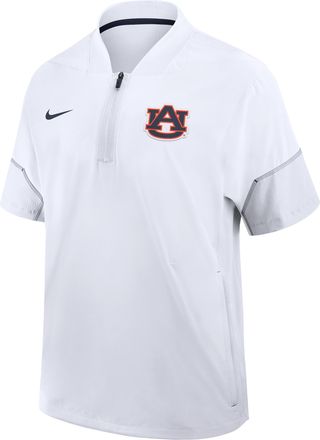 Nike Auburn Sideline Coach Nike Mens College 1/2-Zip Short-Sleeve Hooded Jacket in White | 03BO081KAUN-6XU