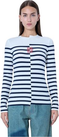 Jean Paul Gaultier Gestreept trui met ronde hals en lange mouwen - Dames - Longsleeves - Wit - M - Katoen - Tops