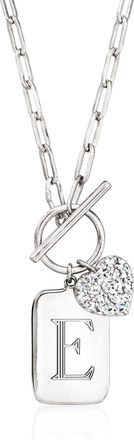 Ross-Simons Diamond Heart Personalized Tag Paper Clip Link Toggle Necklace in Sterling Silver