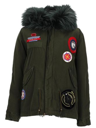 Mr & Mrs Italy Olive Green Cotton Parka with Embroidered Patches
