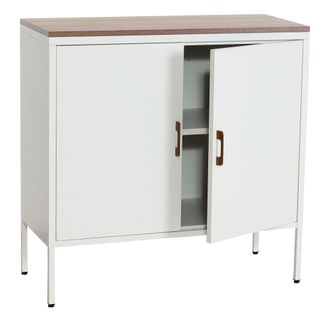 Hhg C&oacute;moda Hhg 926, Mueble Aparador Aparador, 2 Puertas Metal 90x90x40cm, Revestido De Melamina, Blanco