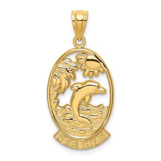 Diamond2Deal 14k Yellow Gold SEA ISLE Dolphin Sunset Scene Charm